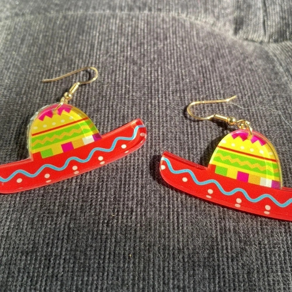 Mexican Sombrero Cinco De Mayo Fiesta Party Earrings - Picture 3 of 3